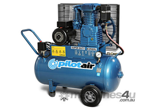 K25SDL Super Duty Series Air Compressor, 100lt rec, 15amp, 240V, oversize twin cyl pump, Electric