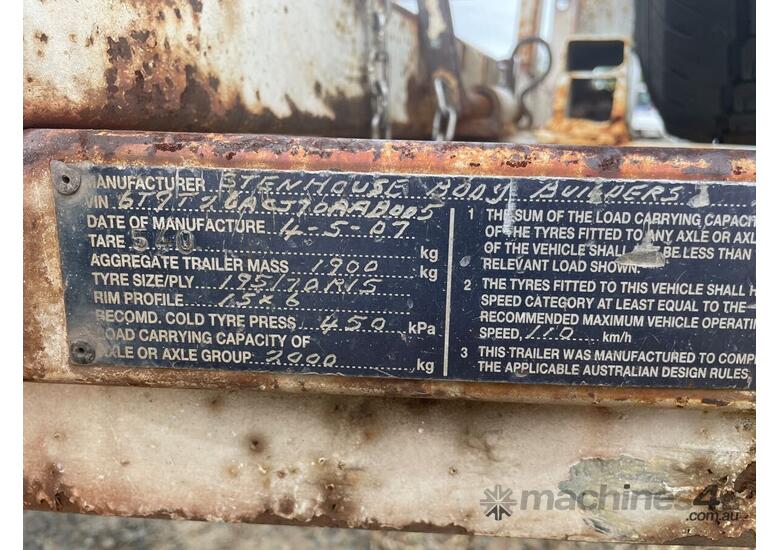 caption 2007 Stenhouse Body Builders Single Axle Tilting Plant Trailer