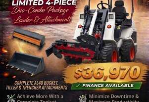 Brand New Ozziquip AL40 Mini Loader 4-in-1 with Tiller, Trencher 4-Piece Package