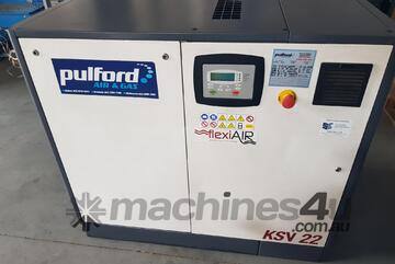 Pulford KSV22 VariSpeed 2,500 hrs. Mark 15kw. AdiComp 18.5kw Italy. Pilotair 22kw VariSpd. Boge 30kw