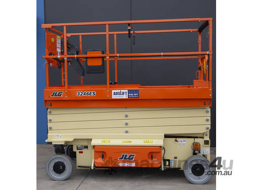 caption JLG 32ft Electric Scissor Lift – Powerful, Compact & Ideal for Your Indoor Projects! For Hire!
