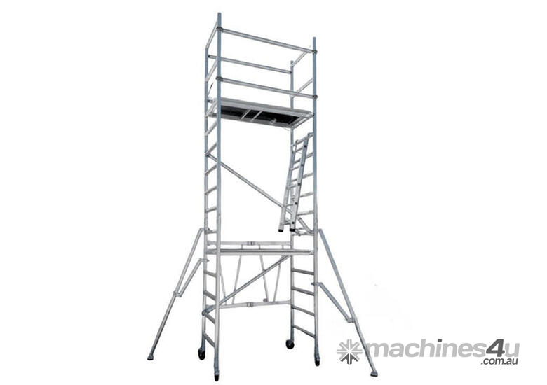 caption 6m Reach Mobile Aluminium Scaffold (Base Unit + Extension Pack + Guardrail Pack + Adjustable wheels)