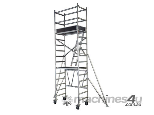 caption 6m Reach Mobile Aluminium Scaffold (Base Unit + Extension Pack + Guardrail Pack + Adjustable wheels)