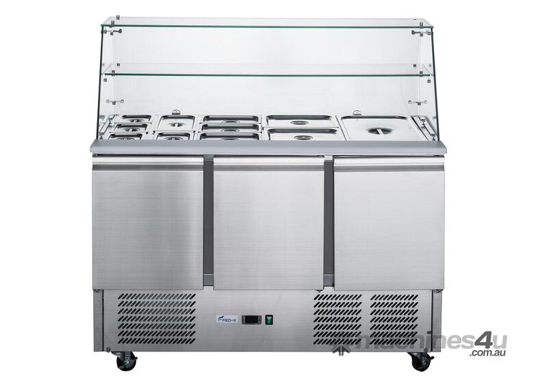 FED-X Three Door Salad Prep Fridge with Glass Top - XS903GC