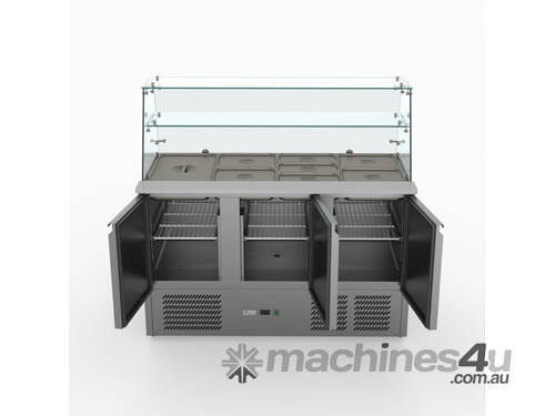 FED-X Three Door Salad Prep Fridge with Glass Top - XS903GC