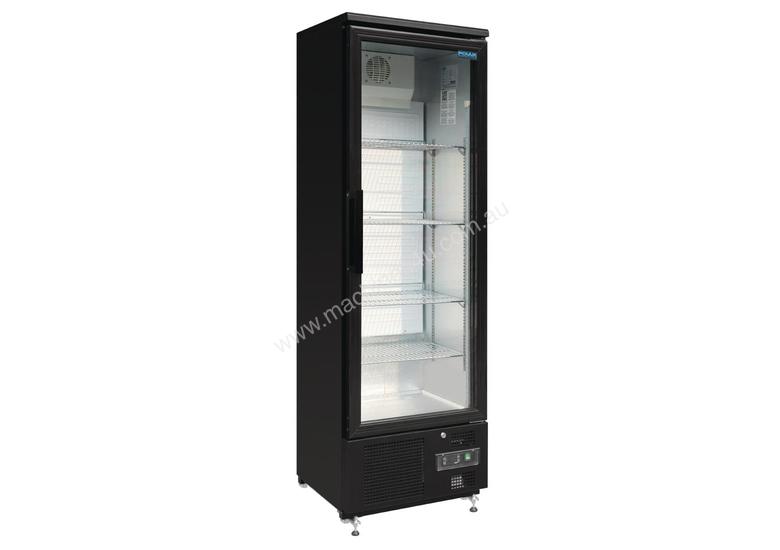 caption Polar GJ447-A - Single Door Bar Display Cooler 307Ltr Black Single Hinged Door
