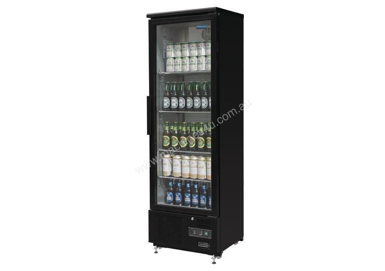 caption Polar GJ447-A - Single Door Bar Display Cooler 307Ltr Black Single Hinged Door