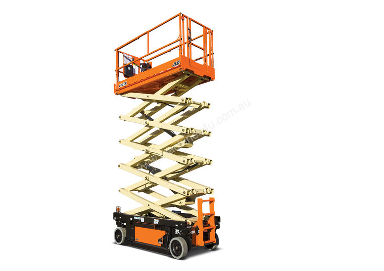 caption JLG 40ft Narrow Electric Scissor Lift – Compact, Efficient, and Ideal for Indoor Tasks! For Hire!