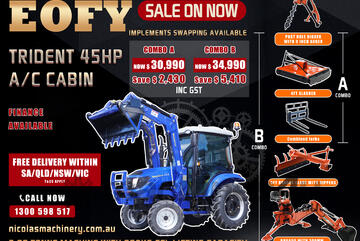 TRIDENT 45HP 4WD A/C CABIN TRACTOR WITH 4IN1 BUCKET COMBO DEAL 3 YEARS LABOUR AND PARTS WARRANTY