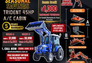 TRIDENT SEASONAL SAVINGS 45HP 4WD A/C CABIN TRACTOR WITH 4IN1 BUCKET COMBO DEAL 5 YEARS WARRANTY
