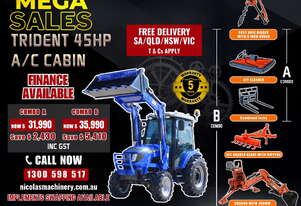 TRIDENT MEGA SALE 45HP 4WD A/C CABIN TRACTOR WITH 4IN1 BUCKET COMBO DEAL 5 YEARS WARRANTY