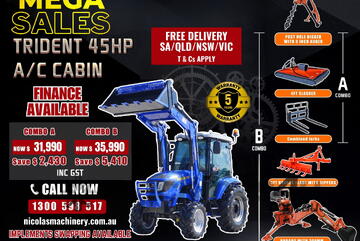 TRIDENT MEGA SALE 45HP 4WD A/C CABIN TRACTOR WITH 4IN1 BUCKET COMBO DEAL 5 YEARS WARRANTY