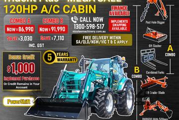 TRIDENT PLUS 120HP POWERSHIFT 4WD A/C CABIN TRACTOR WITH 4IN1 BUCKET COMBO DEAL 5 YEARS LABOUR & PAR