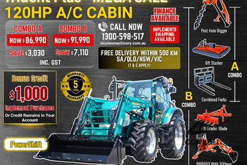 TRIDENT PLUS 120HP POWERSHIFT 4WD A/C CABIN TRACTOR WITH 4IN1 BUCKET COMBO DEAL 5 YEARS LABOUR & PAR