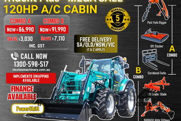 TRIDENT PLUS 120HP POWERSHIFT 4WD A/C CABIN TRACTOR WITH 4IN1 BUCKET COMBO DEAL 5 YEARS LABOUR & PAR