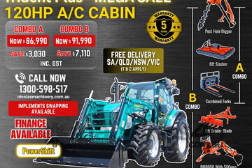 TRIDENT PLUS 120HP POWERSHIFT 4WD A/C CABIN TRACTOR WITH 4IN1 BUCKET COMBO DEAL 5 YEARS LABOUR & PAR