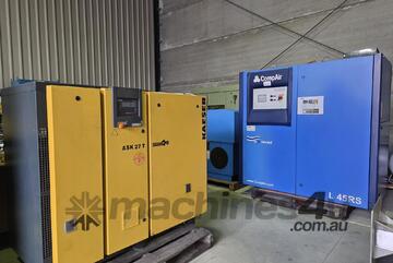 KAESER ASK27T 2in1 $6250. FOCUS 15kw. CHAMPION/ PILOT 22kw. COMPAIR L18 18kw/ L45 45kw VSpd +Dryer