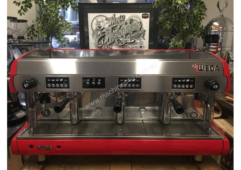Click to view full size photos WEGA POLARIS 3 GROUP RED ESPRESSO COFFEE MACHINE