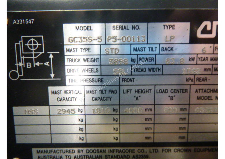 Used 2008 Crown Crown CG Counterbalance LPG Forklift Bunbury