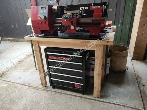 SIEG SC4 Hi Torque Lathe, Bench and Tool Trolley, with accessories.