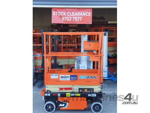 caption JLG ES1330L Mini 13ft Scissor Lift – Electric Drive, Compact & Maneuverable