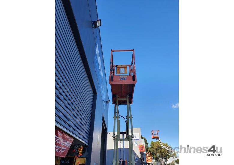 caption JLG ES1330L Mini 13ft Scissor Lift – Electric Drive, Compact & Maneuverable