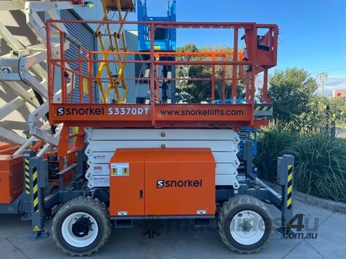 caption Snorkel S3370 RT 33ft All Terrain Scissor Lift