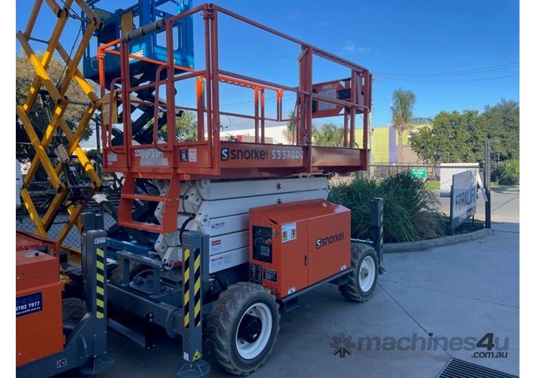 caption Snorkel S3370 RT 33ft All Terrain Scissor Lift