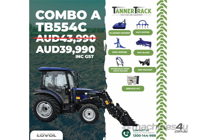 caption TANNERTRACK - LOVOL M554 55HP 4WD Cabin Tractor inc Combo Pack A