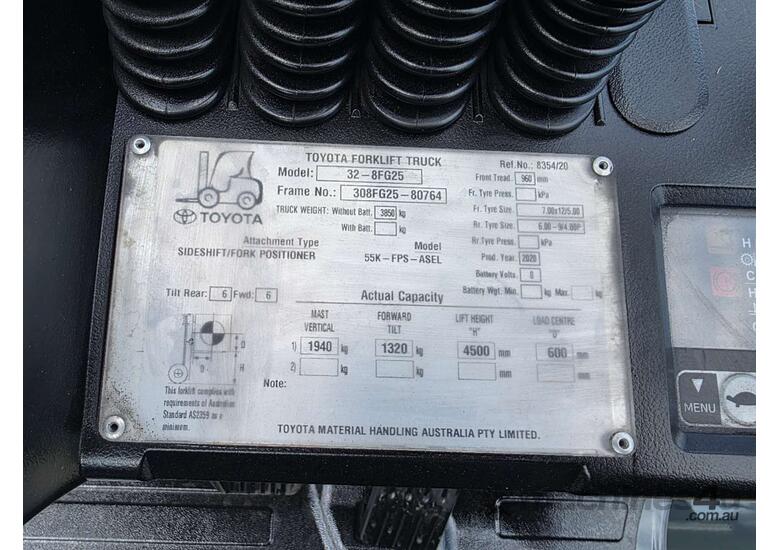 Toyota Forklift 2.5T with Tyne Postioners 2020 Model Low Hours (Unit#: U984)