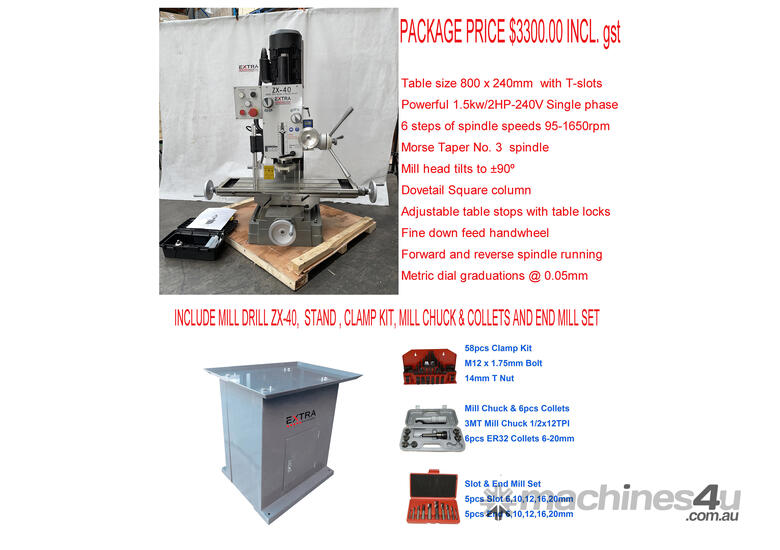 New 2022 EXTRA MACHINERY PACKAGE II ZX40 MILL DRILL STAND TOOL KITS