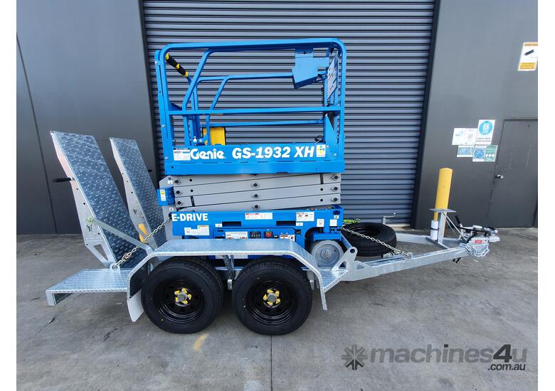 caption Genie GS1932XH 19ft Scissor Lift on Bullant Trailer Package