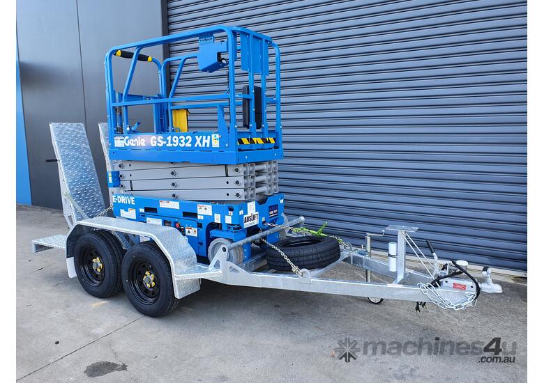 caption Genie GS1932XH 19ft Scissor Lift on Bullant Trailer Package