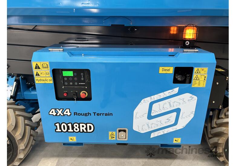 caption Sinoboom 10m Diesel Rough Terrain Scissor Lift 1018RD - Strong & Sturdy for Harsh Conditions