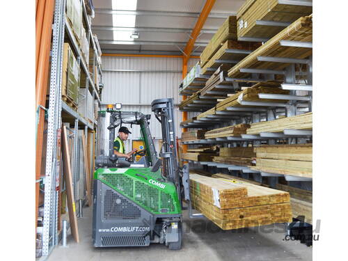 caption Compact 3T Long Load Handling Multi-Directional Forklift