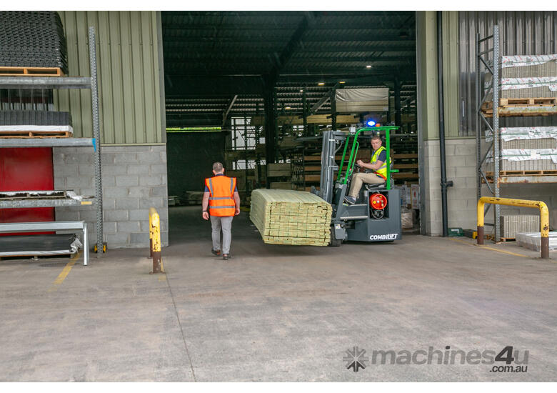 caption Compact 3T Long Load Handling Multi-Directional Forklift