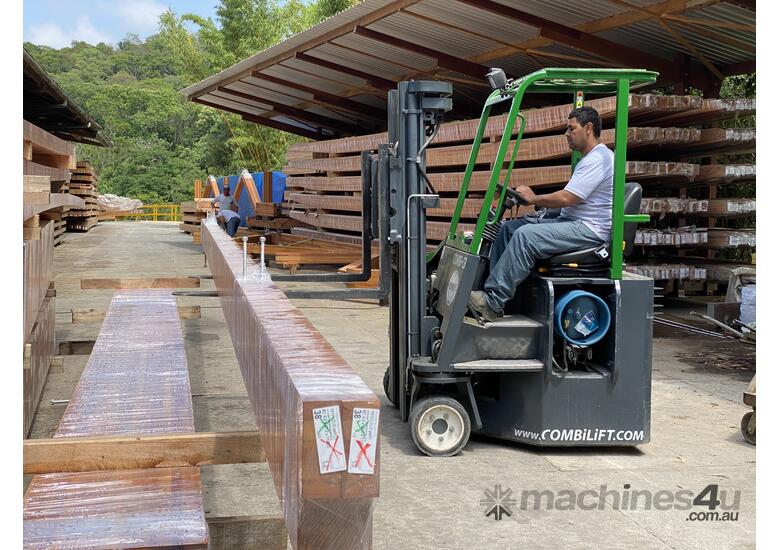caption Compact 3T Long Load Handling Multi-Directional Forklift