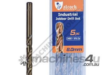 HSS Jobber Drill Pack - 5 Piece 8.0mm M35 Grade HSS with 5% Cobalt 135 Precision Ground Flute & Sp