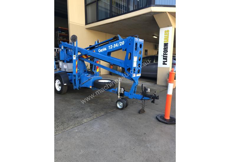 caption RARE Genie TZ34/20 Trailer Mounted Cherry Picker, with Rotating basket.