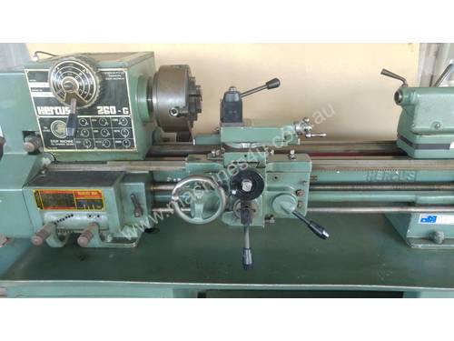 Hercus 260 Geared 9 Speed Metric Lathe with tooling and cabinet