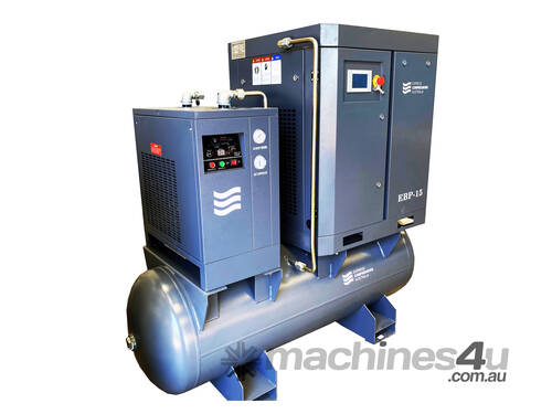 11kW - 60cfm Oil Injected Screw Compressor with tank and dryer
