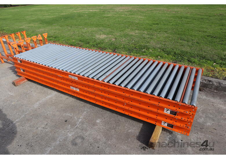 Used FKI Logistex Roller Conveyor Set with Legs 12m long Total Roller Conveyor in , Listed