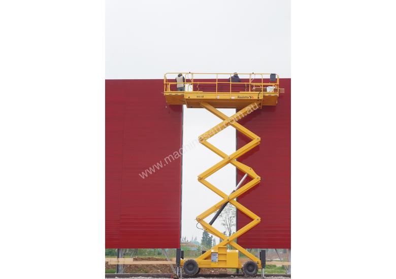 caption Haulotte 43ft RT Self-Levelling Diesel Scissor Lift – Power & Stability! For Hire!