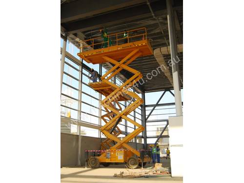 caption Haulotte 43ft RT Self-Levelling Diesel Scissor Lift – Power & Stability! For Hire!