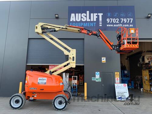 caption JLG 450AJ 45ft Diesel Knuckle Boom Lift – Powerful 4WD, Ideal for Rough Terrain!