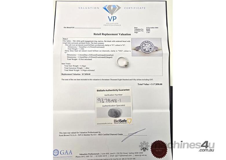caption 18CT WHITE GOLD & 1.80CT DIAMOND RING