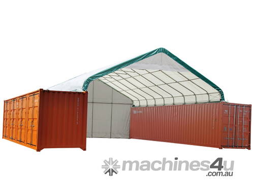 caption New 9m x 12m Container Shelter Workshop Igloo Dome with EndWall