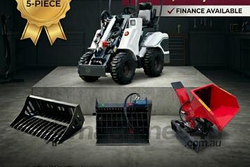   Ozziquip AL20 Mini Loader 4-in-1 with Stone Bucket, Mixing Bucket, Chipper 5-Piece Package