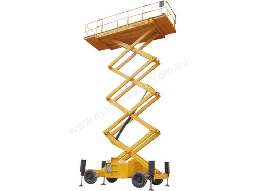 caption Haulotte 53ft RT Self-Levelling Diesel Scissor Lift – Built for Tough Terrain! For Hire!