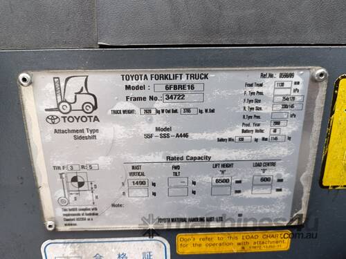 2008 Toyota 6FBRE16 Electric Ride On Reach Forklift